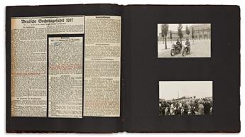 (MOTORCYCLE RACER) A scrapbook with 14 photos of Hanni Köhler, a famous 1920s German motorcycle racer with 10 world records. Circa 1926